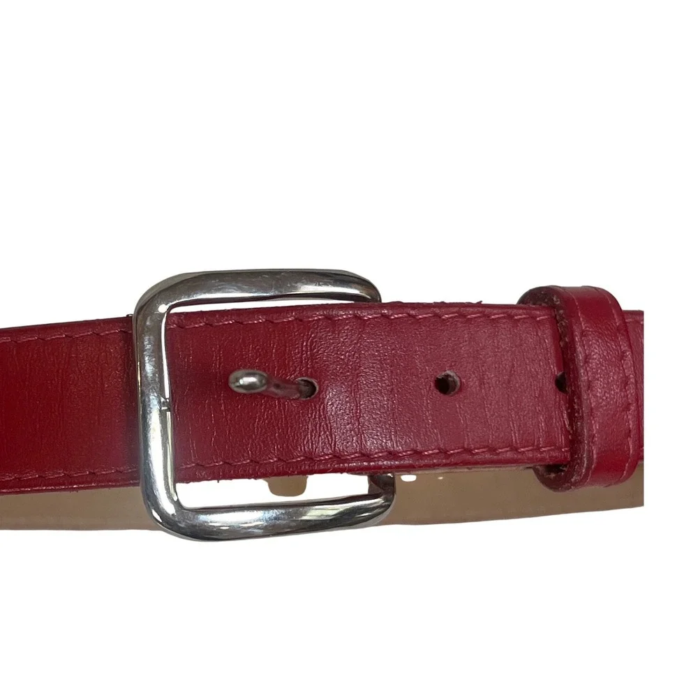 Tony Lama Red Leather Western‎ Belt Womens 26 Silver Buckle USA Made
